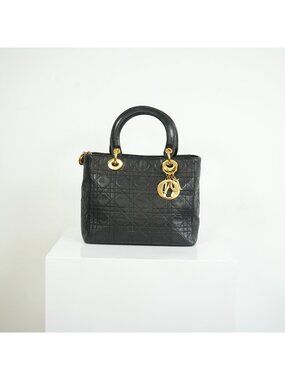 Christian Dior Lady Dior Black Cannage Quilting and Gold-Tone Hardware